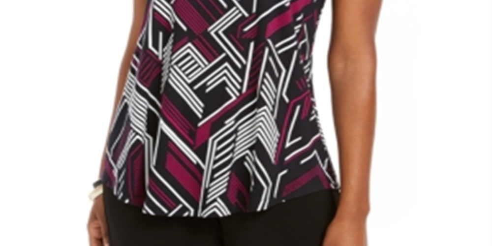 JM Collection Women's Scoop Neck Damask Top Black Size Small