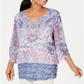 JM Collection Women's Embellished Angel Sleeve Top Blue Size Small
