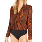 Bar III Women's Animal Print Wear to Work Bodysuit Orange Size X-Small