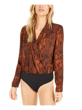 Bar III Women's Animal Print Wear to Work Bodysuit Orange Size X-Small