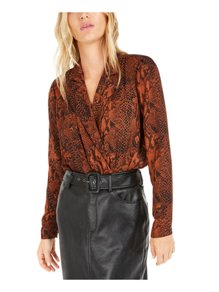 Bar III Women's Animal Print Wear to Work Bodysuit Orange Size X-Small