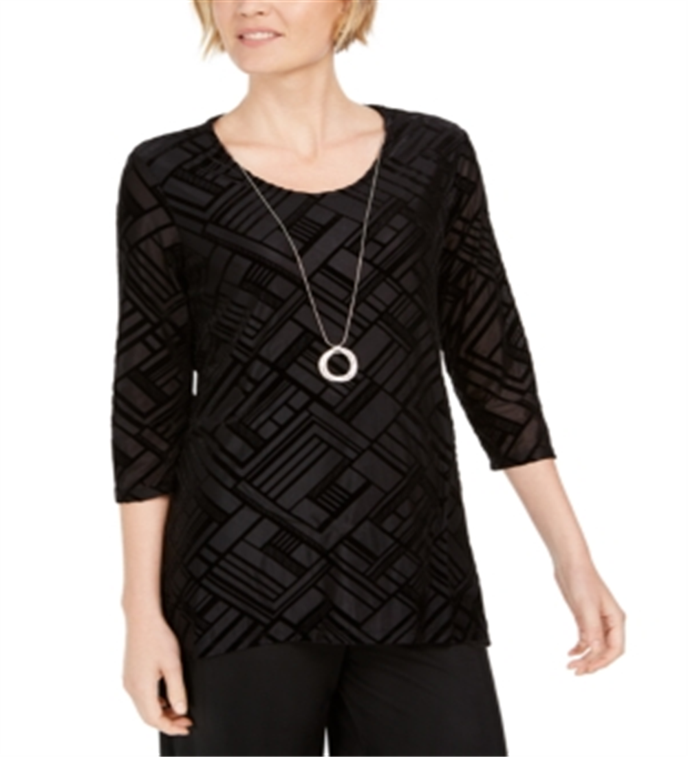 JM Collection Women's Velvet Necklace Top Black Size Medium