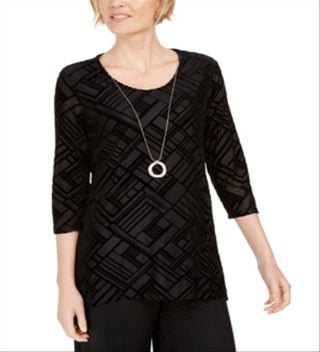 JM Collection Women's Velvet Necklace Top Black Size Medium