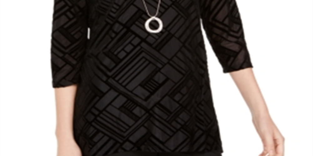 JM Collection Women's Velvet Necklace Top Black Size Medium