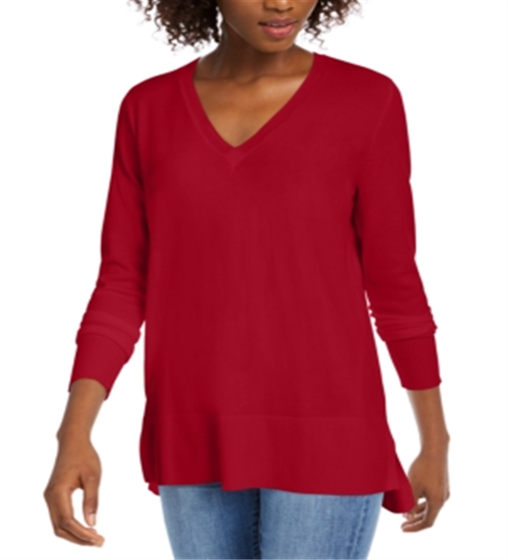 Maison Jules Women's V Neck Sweater Red Size Medium