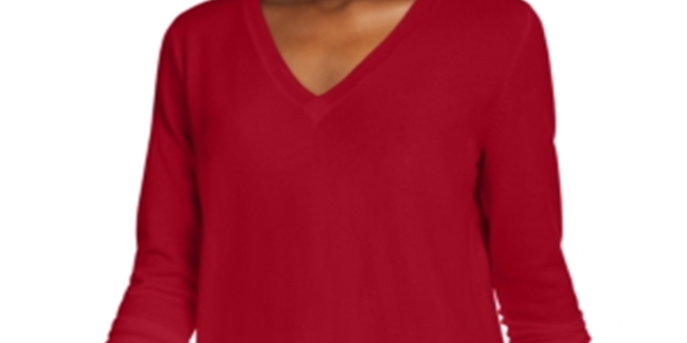 Maison Jules Women's V Neck Sweater Red Size Medium
