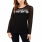 INC International Concepts Women's Lace Trim Illusion Sweater Black Size X-Small