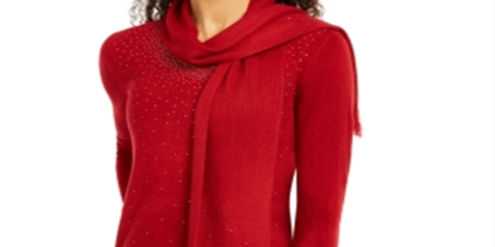 Karen Scott Women's Embellished Sweater & Scarf Red Size Petite L