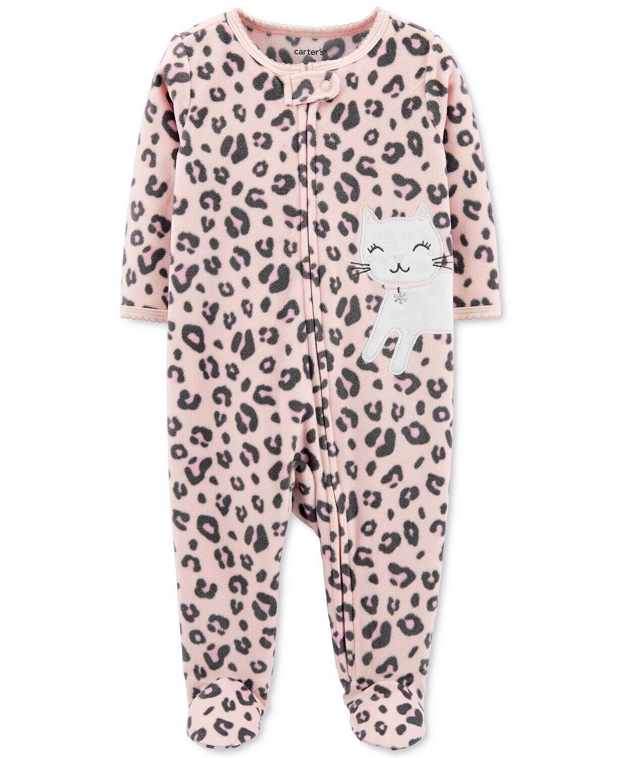 Carter's Girl's Print Leopard Cat Fleece Footie Pink Size 9MOS