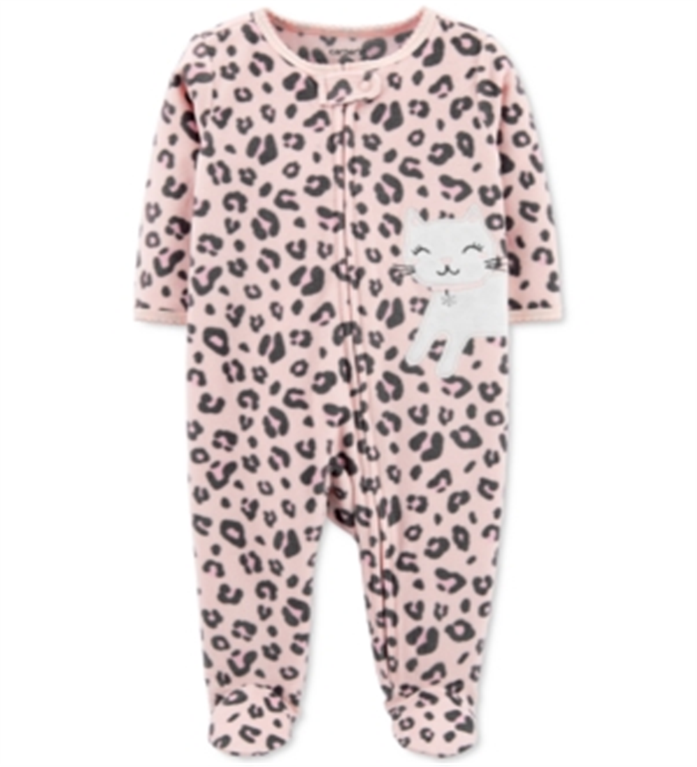 Carter's Girl's Print Leopard Cat Fleece Footie Pink Size 9MOS