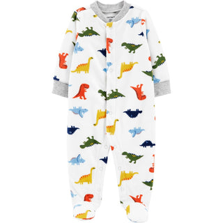 Carter's Boy's Print Dinosaur Fleece Footie White Size 9MOS