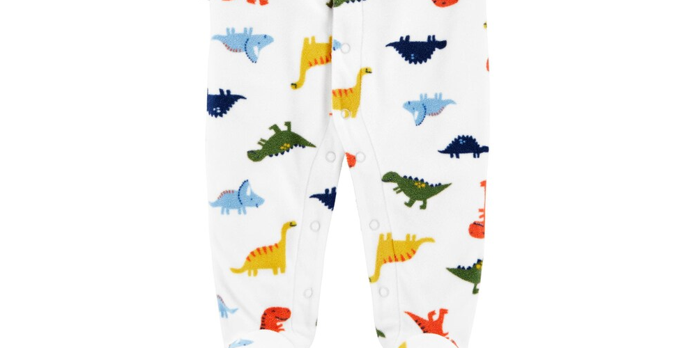 Carter's Boy's Print Dinosaur Fleece Footie White Size 9MOS