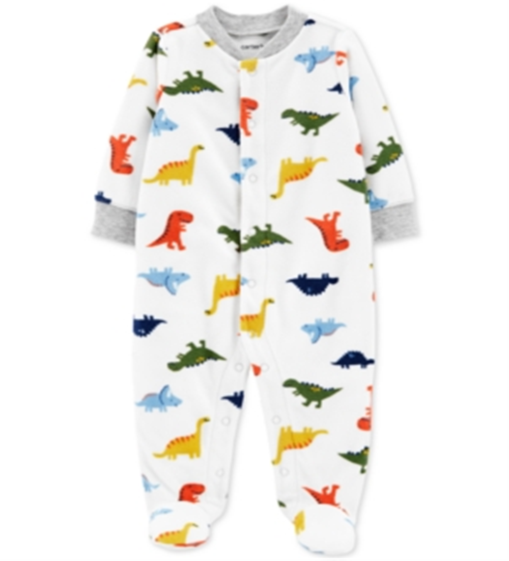 Carter's Boy's Print Dinosaur Fleece Footie White Size 9MOS