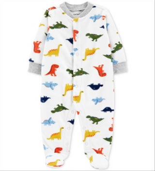 Carter's Boy's Print Dinosaur Fleece Footie White Size 9MOS