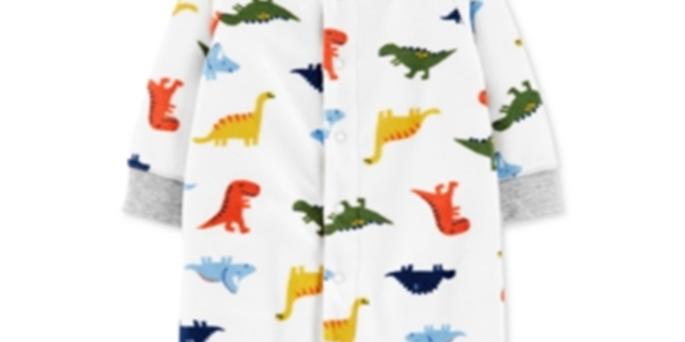 Carter's Boy's Print Dinosaur Fleece Footie White Size 9MOS