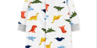 Carter's Boy's Print Dinosaur Fleece Footie White Size 9MOS