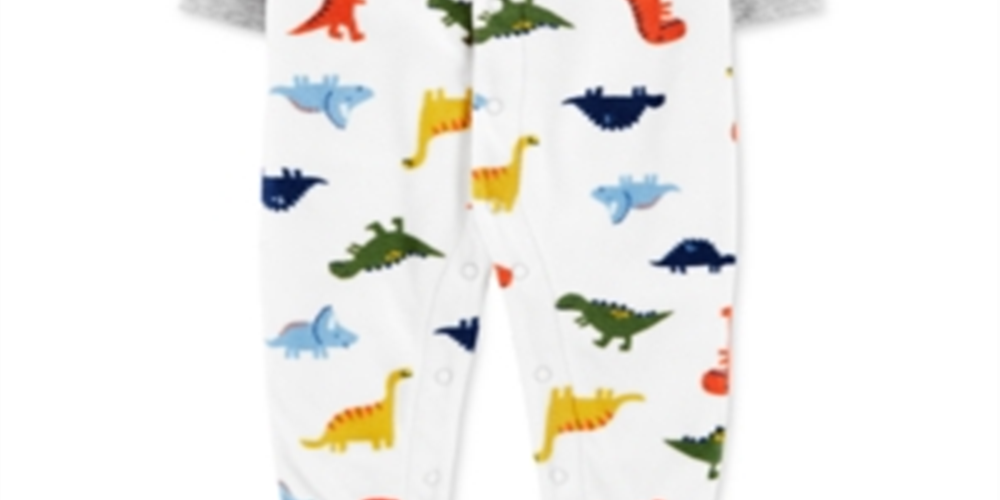 Carter's Boy's Print Dinosaur Fleece Footie White Size 9MOS