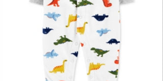 Carter's Boy's Print Dinosaur Fleece Footie White Size 9MOS
