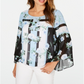 Alfani Women's Printed Angel Sleeve Blouse Blue Size Petite L
