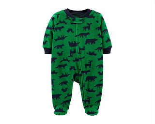 Carter's Boy's Print Woodland Creatures Fleece Footie Green Size 6MOS