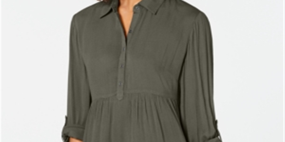 Style & Co Women's Babydoll Tunic Shirt Green Size Petite M