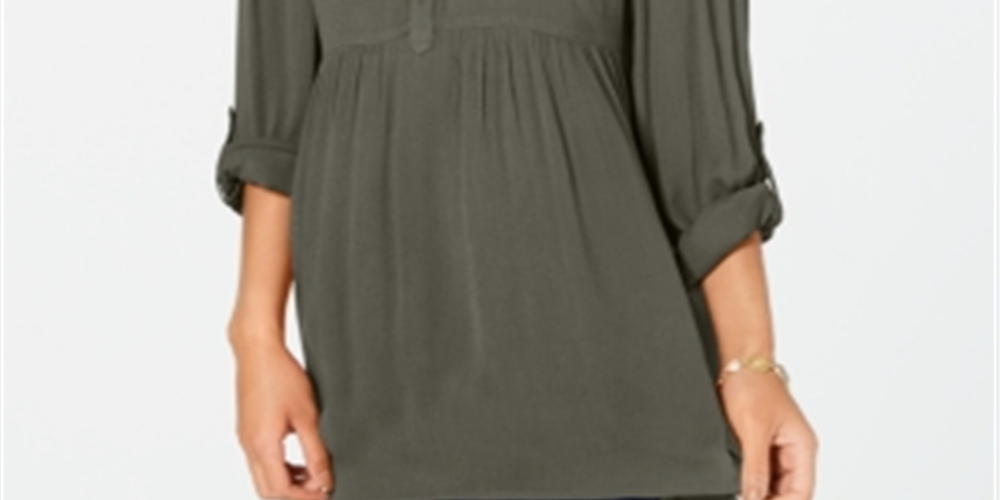 Style & Co Women's Babydoll Tunic Shirt Green Size Petite M
