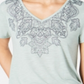 Style & Co Women's Printed V Neck T-Shirt Green Size Small