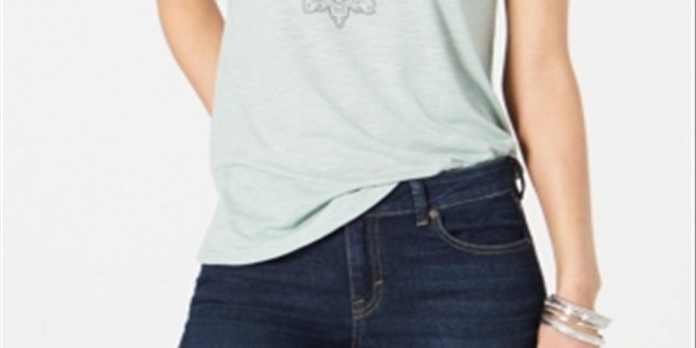 Style & Co Women's Printed V Neck T-Shirt Green Size Small