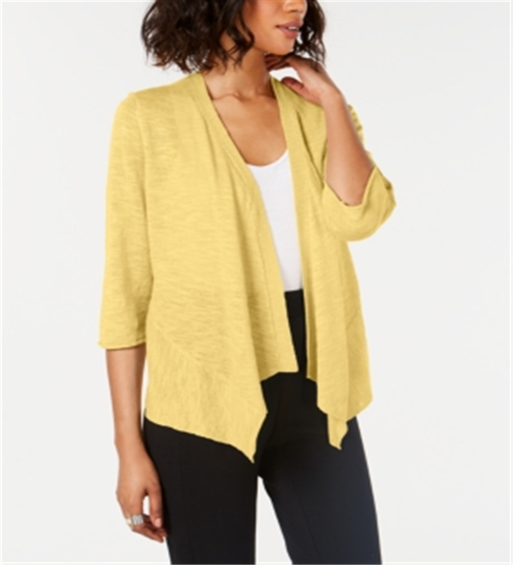 Alfani Women's Linen Open Front Cardigan Yellow Size Small