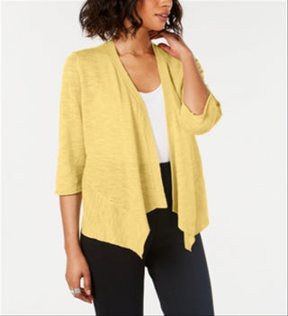Alfani Women's Linen Open Front Cardigan Yellow Size Small
