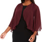 Alex Evenings Women's Sheer Chiffon Bolero Open Front Evening Jacket Wine Size 2X