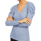 INC International Concepts Women's Ribbed V Neck T-Shirt Blue Size X-Large