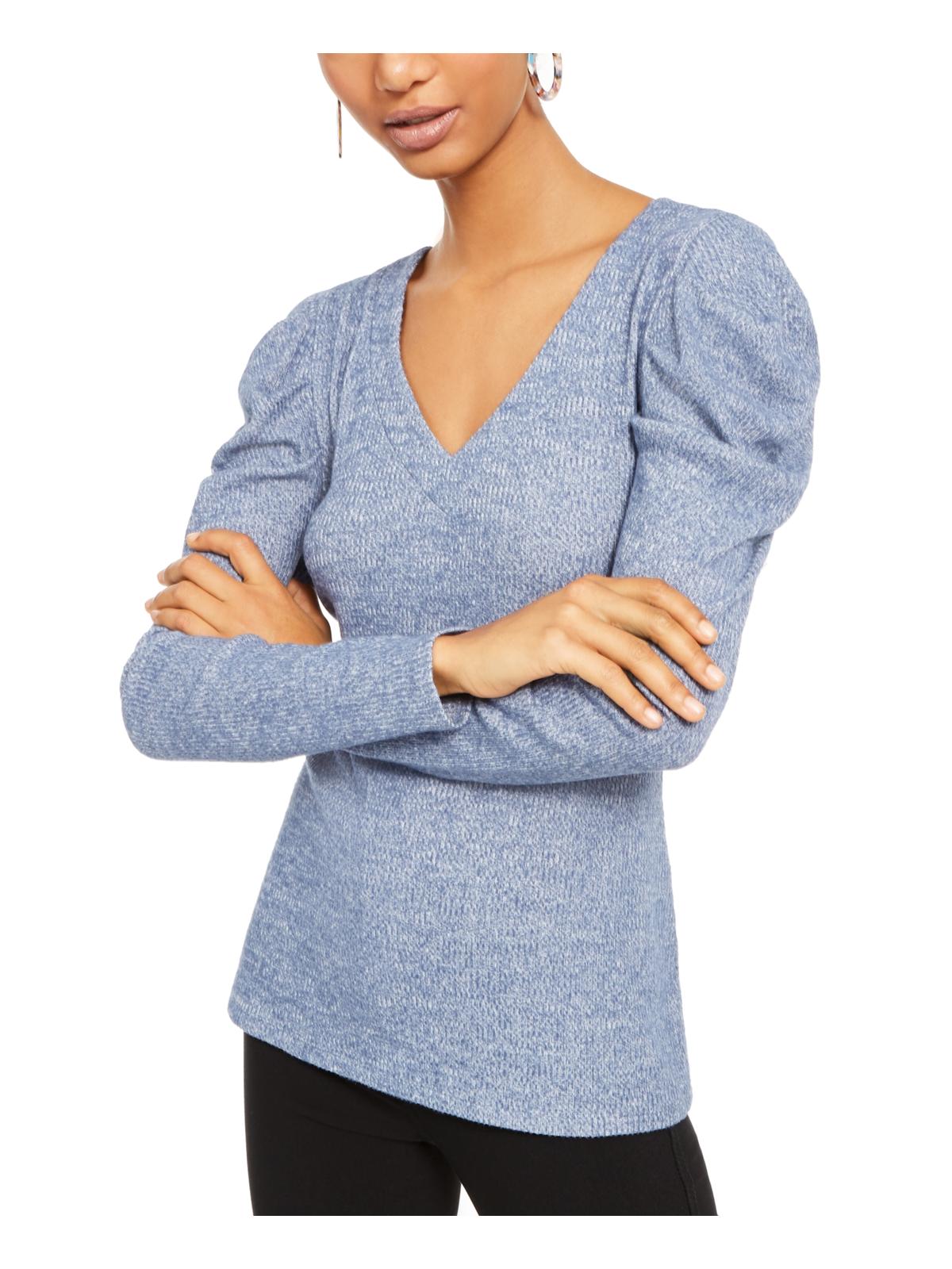 INC International Concepts Women's Ribbed V Neck T-Shirt Blue Size X-Large