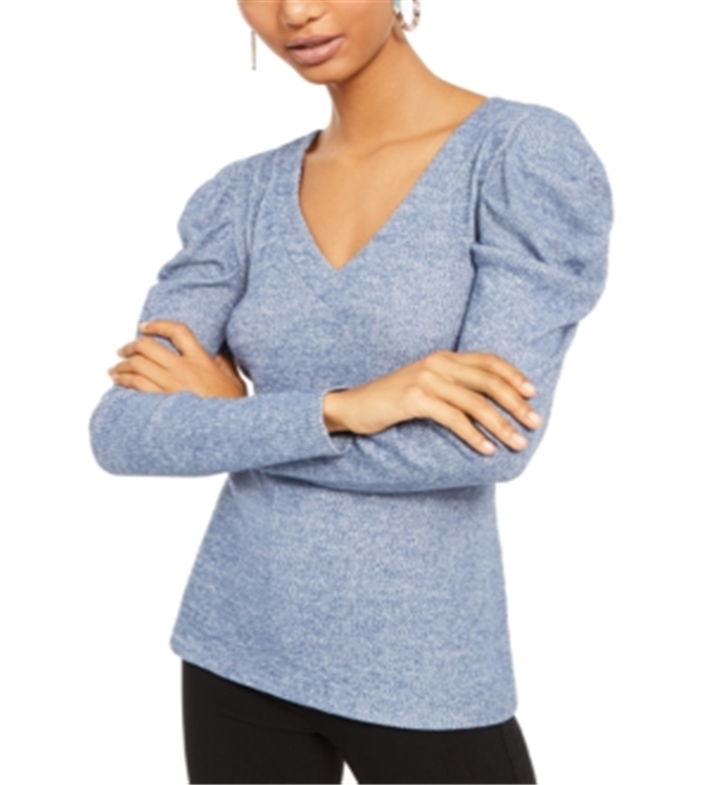 INC International Concepts Women's Ribbed V Neck T-Shirt Blue Size X-Large