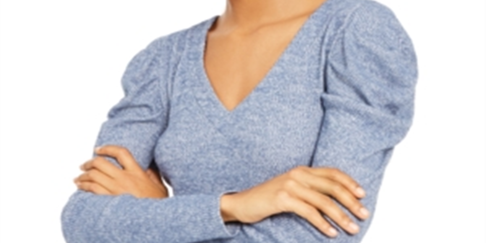 INC International Concepts Women's Ribbed V Neck T-Shirt Blue Size X-Large