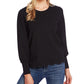 CeCe Women's Long Sleeve Pindot Scalloped Edge Top Black Size S