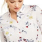 Charter Club Women's Floral Print Button Down Linen Shirt White Combo Size Small
