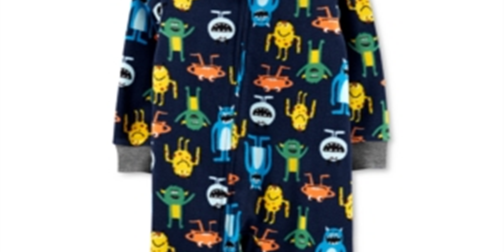 Carter's Baby Boy's 1 Pc Monster Print Fleece Footed Pajamas Blue  Size 12MOS