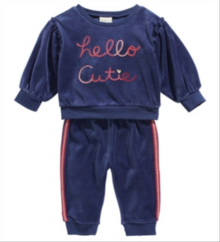 First Impressions Baby Girl's 2 Pc Hello Cutie Sweatshirt & Jogger Pants Set Blue Size 18MOS