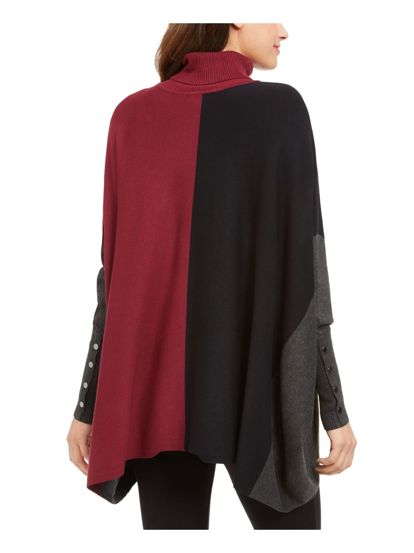 Signature Women's Turtleneck Colorblock Poncho Sweater Black/Wine Size Petite S/M