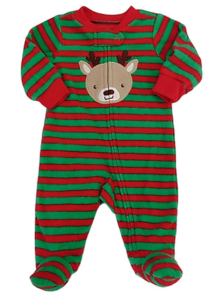 Carter's Baby Boy's Stripe Footed Fleece Reindeer Coverall Green Size 6 Months