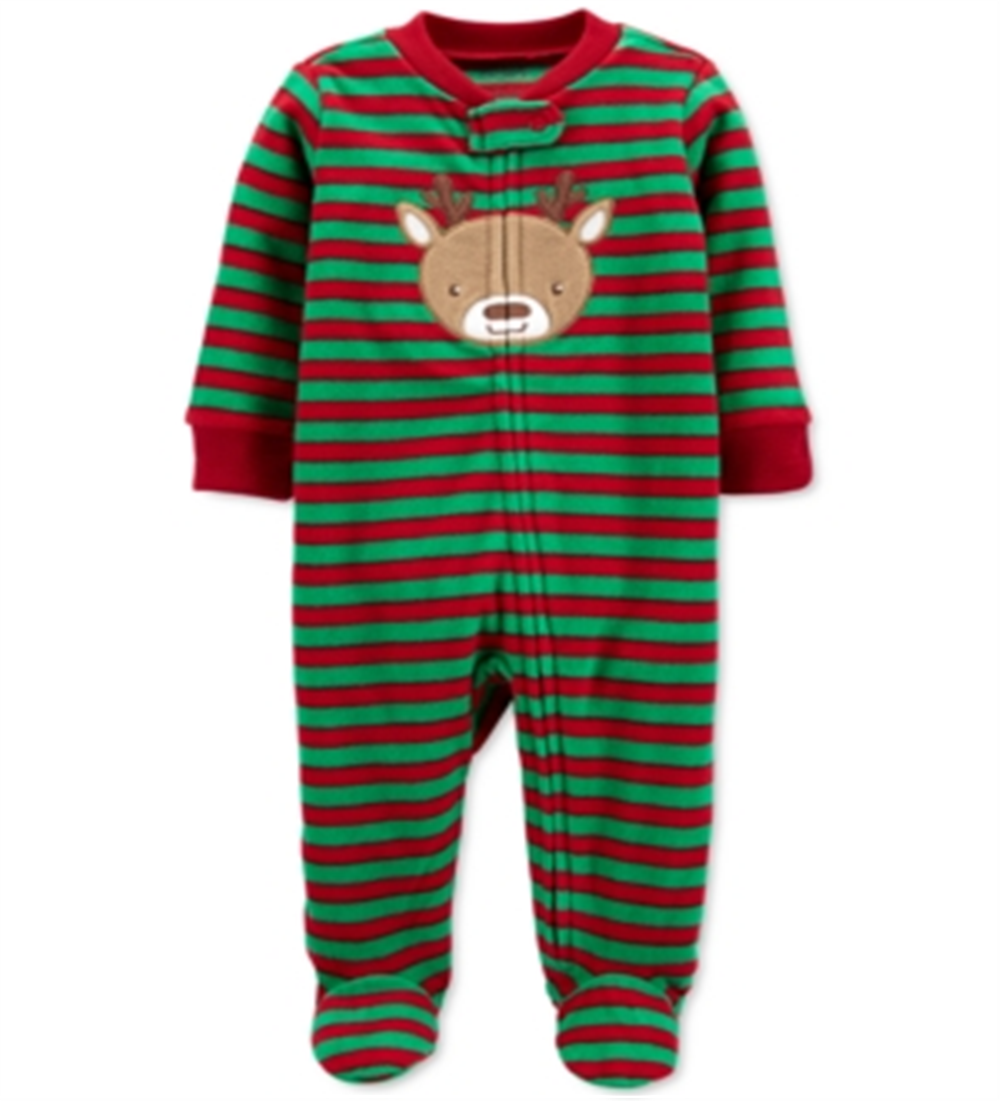 Carter's Baby Boy's Stripe Footed Fleece Reindeer Coverall Green Size 6 Months
