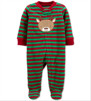 Carter's Baby Boy's Stripe Footed Fleece Reindeer Coverall Green Size 6 Months