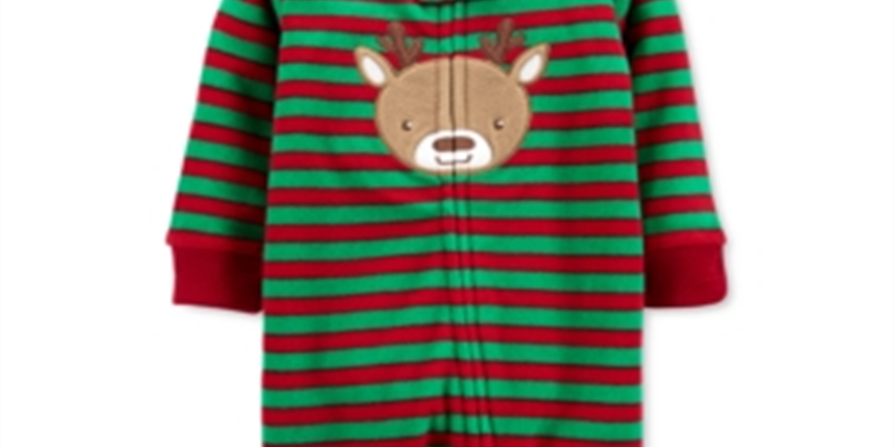 Carter's Baby Boy's Stripe Footed Fleece Reindeer Coverall Green Size 6 Months