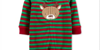 Carter's Baby Boy's Stripe Footed Fleece Reindeer Coverall Green Size 6 Months