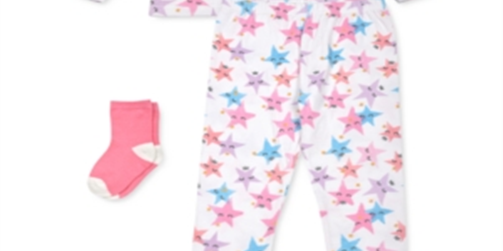 Max & Olivia Baby Girl's 3 Pc Star Print Pajamas & Socks Set White Size 24MOS