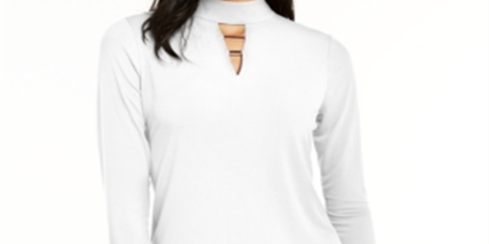 Thalia Sodi Women's Hardware Trim Mock Neck Top White Size X-Small
