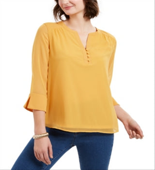 Charter Club Women's Sheer Sleeve Top Yellow Size XX-Large