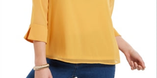 Charter Club Women's Sheer Sleeve Top Yellow Size XX-Large