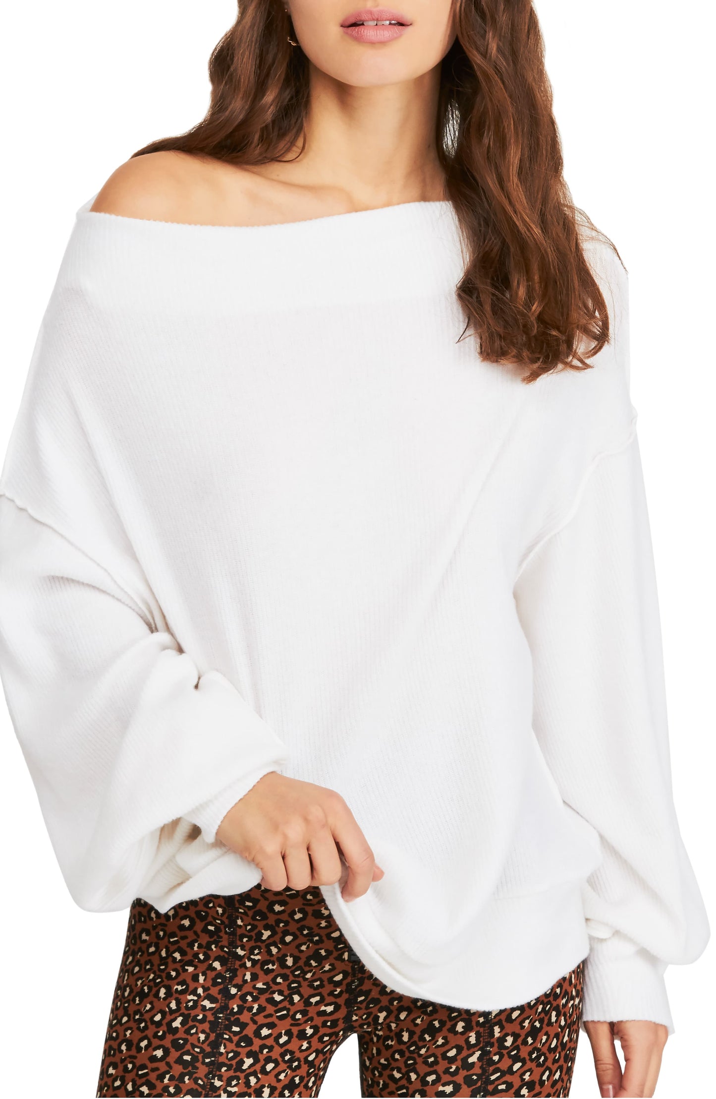 Free People Women's Long Sleeve Off Shoulder Sweater White Size Large
